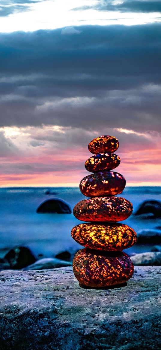 stones, light, pyramid, beach