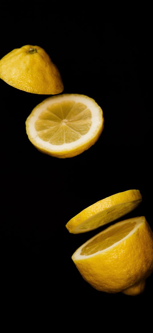 lemon, fruit, cutting, slices, black, yellow