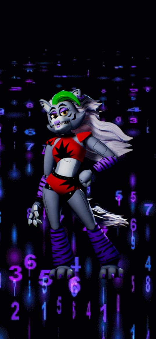 roxanne wolf, fnaf, game, girl, animatronic, robot, digital code, art