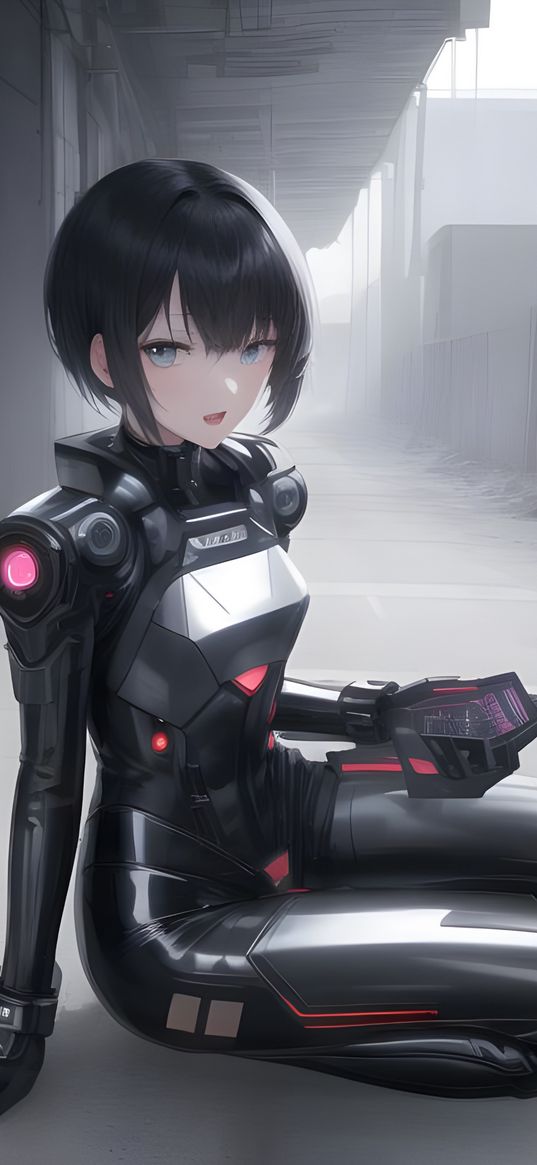 anime girls, anime, neon, futuristic, short hair, blue eyes