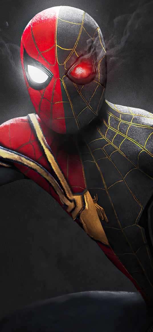 spider-man, spiderman, superhero, marvel, costume, red, black, smoke