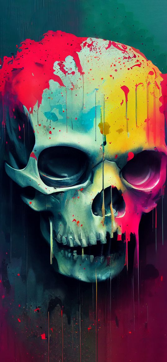 skull, paint, smudges, art