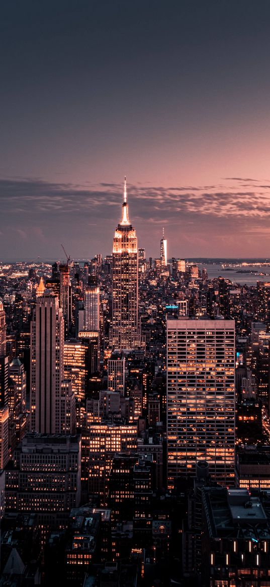 city, metropolis, skyscrapers, night, new york