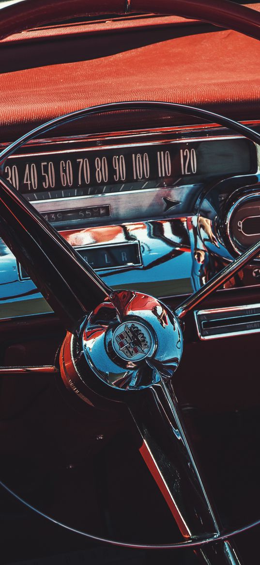 steering wheel, speedometer, car, retro