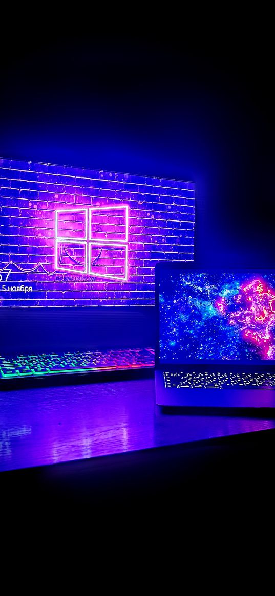 neon, computer, apple, purple