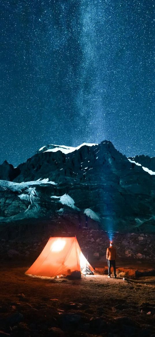 alone, bushland, camping, hills, mountain, starry sky, night