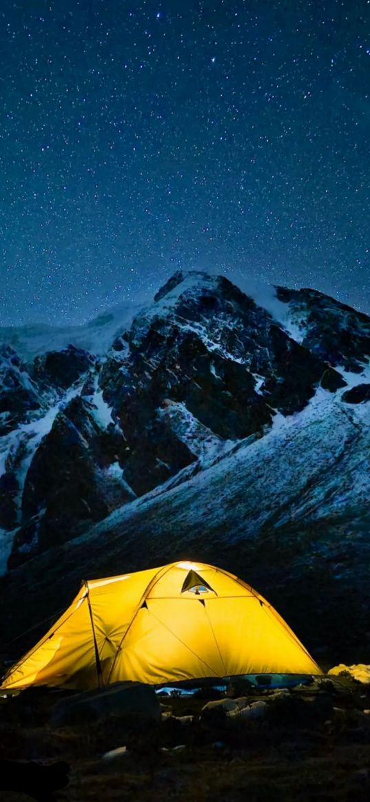 camping, mountain, starry sky, night