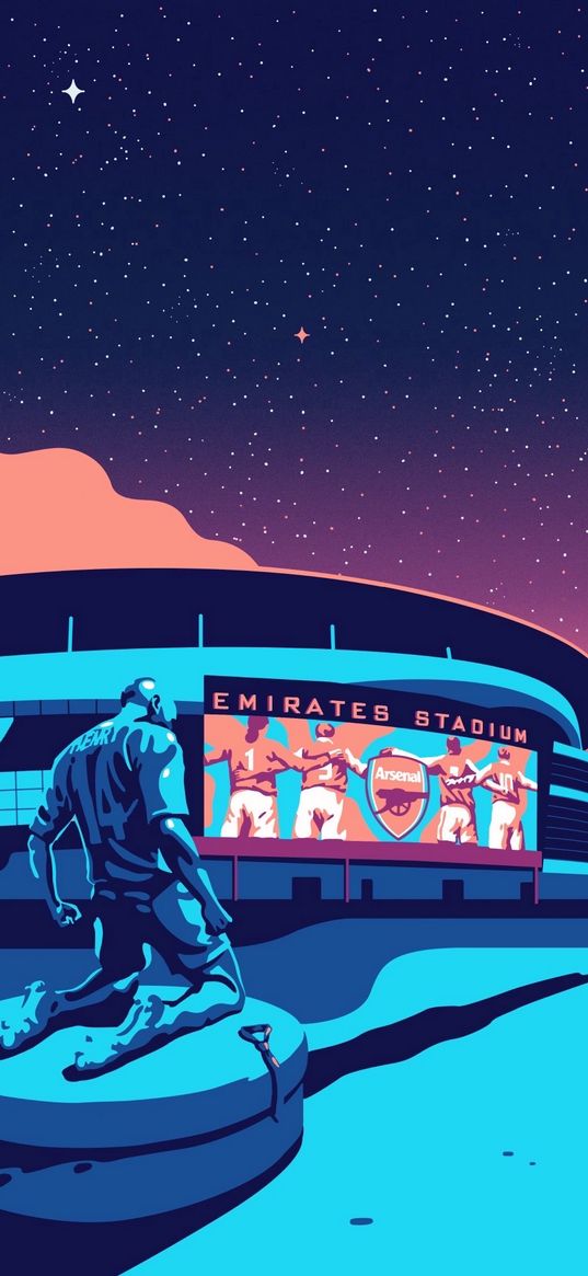 thierry henry, football player, statue, arsenal, football club, stadium, stars, night, art