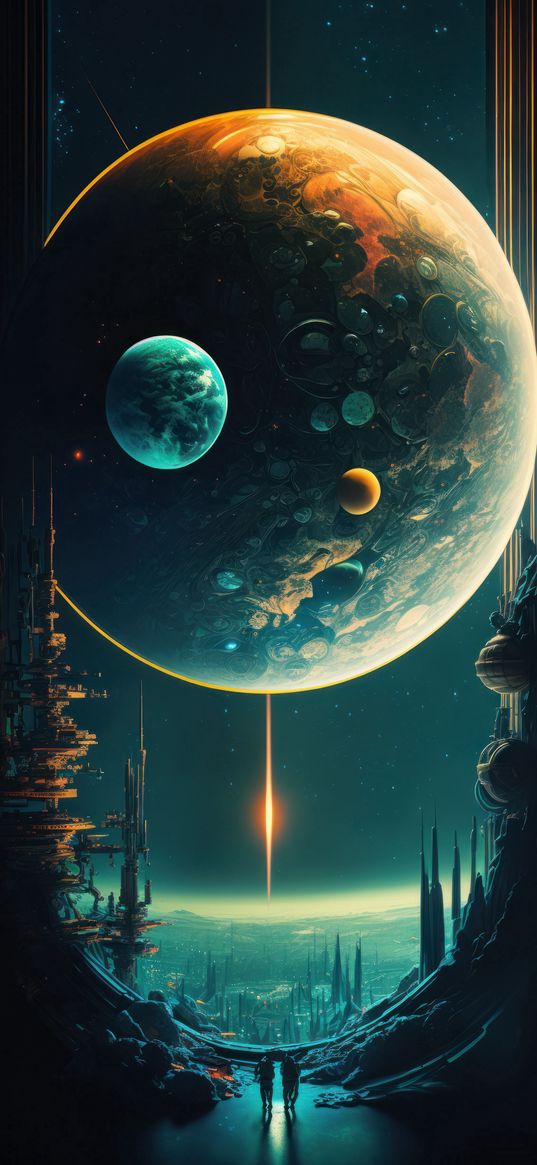 space station, city, planets, space, sci-fi, ai, art