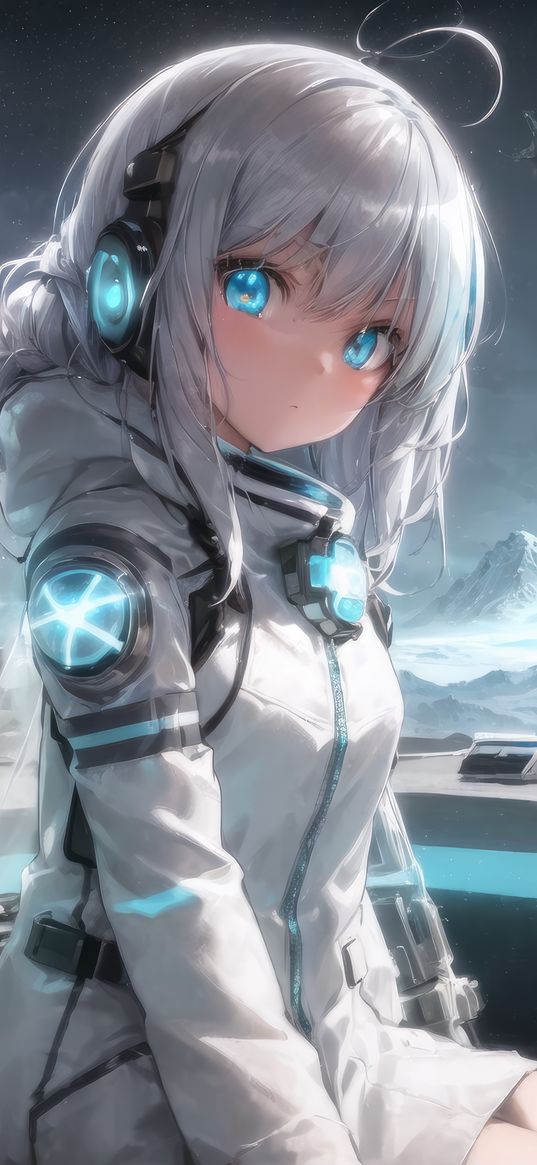 girl, headphones, astronaut, anime