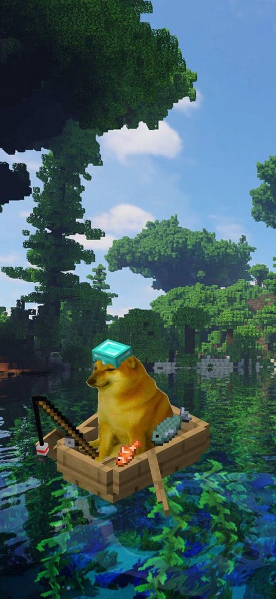 minecraft, game, cheems, dog, meme, boat, photoshop