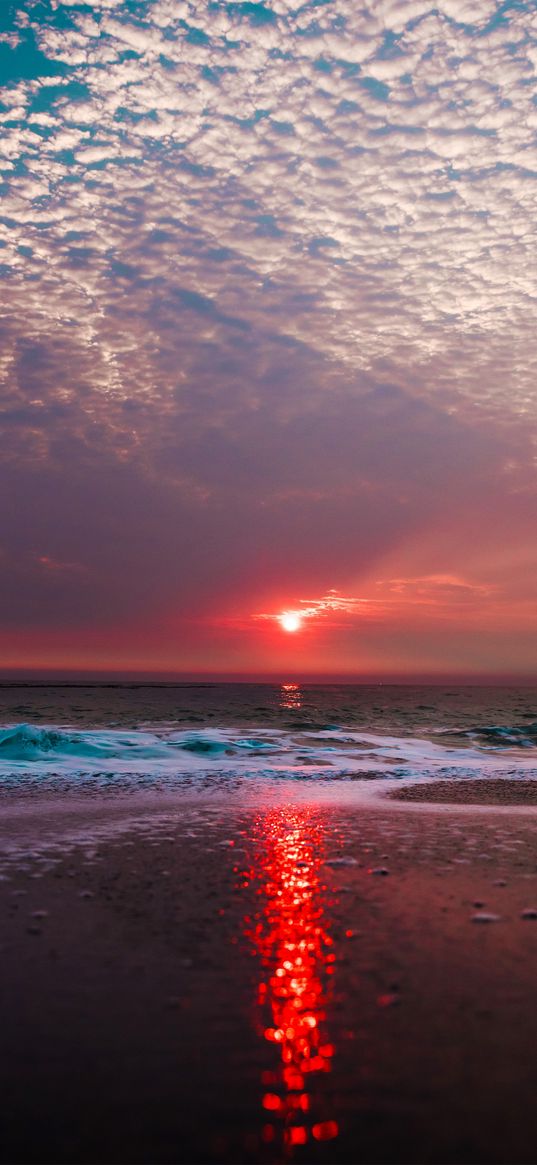 sand, sea, waves, turquoise, foam, sunset