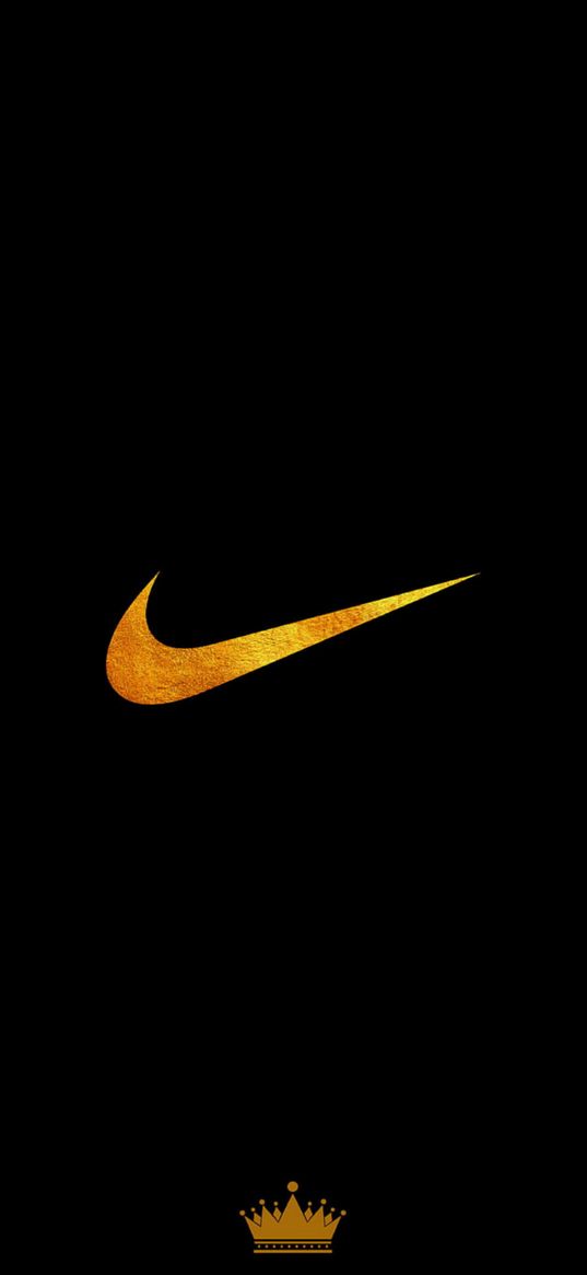 nike, logo, crown, yellow, black background