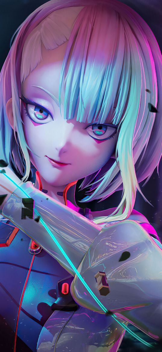 girl, anime, neon, cyberpunk:edgerunners, lucy