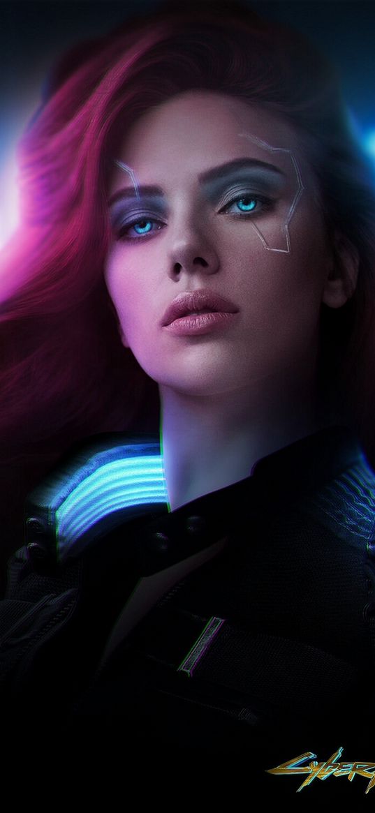 black widow, cyberpunk, neon, glowing eyes