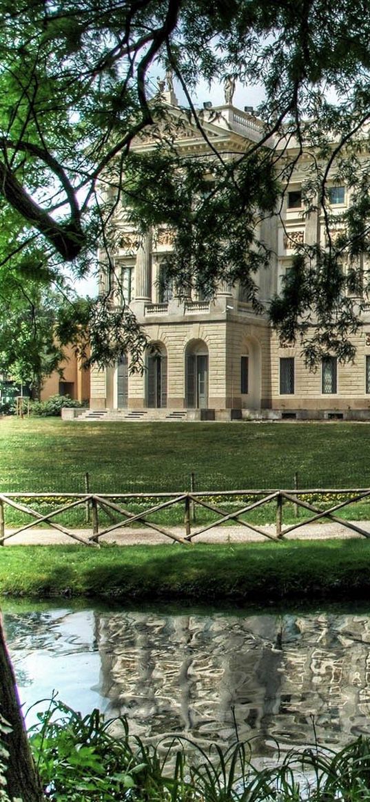 park, water, trees, city, green