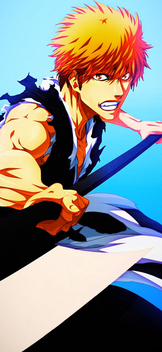 bleach, ichigo kurosaki, character, guy, sword, weapon