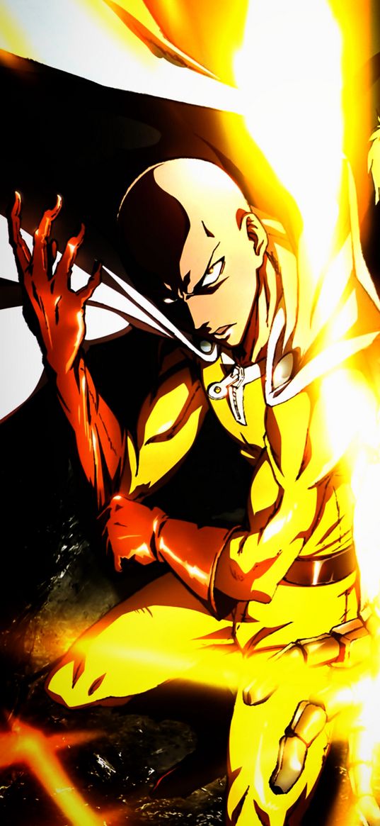 one-punch man, anime, saitama, genos, characters, guys, glow, flash