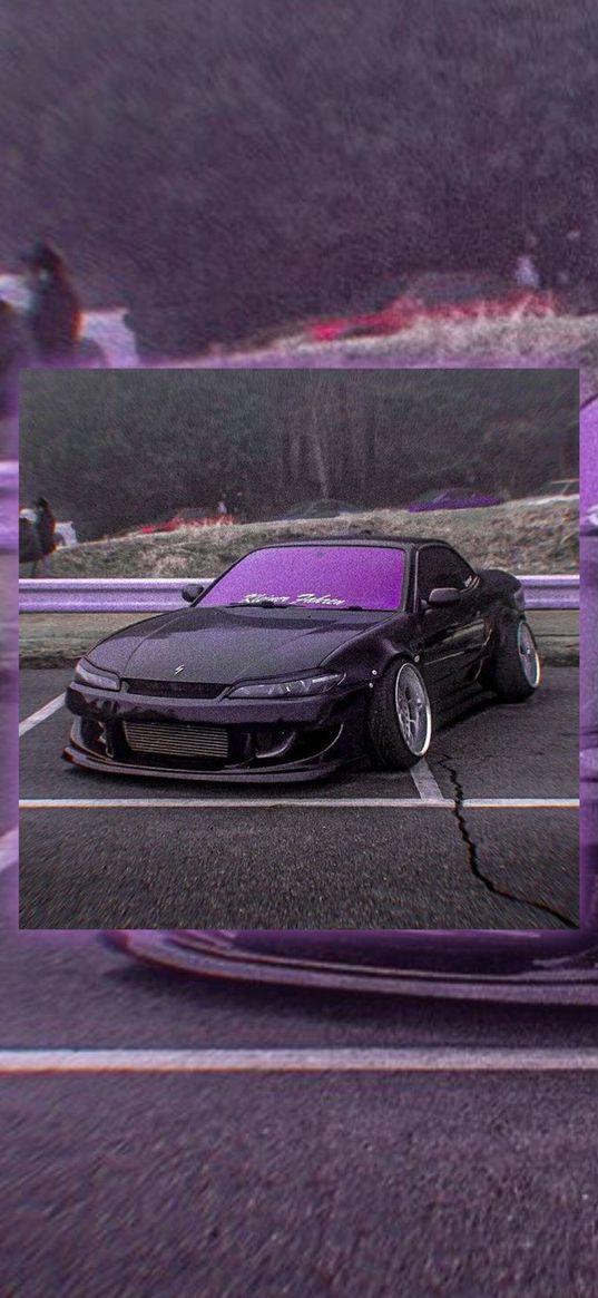 car, road, frame, purple, black, photoshop