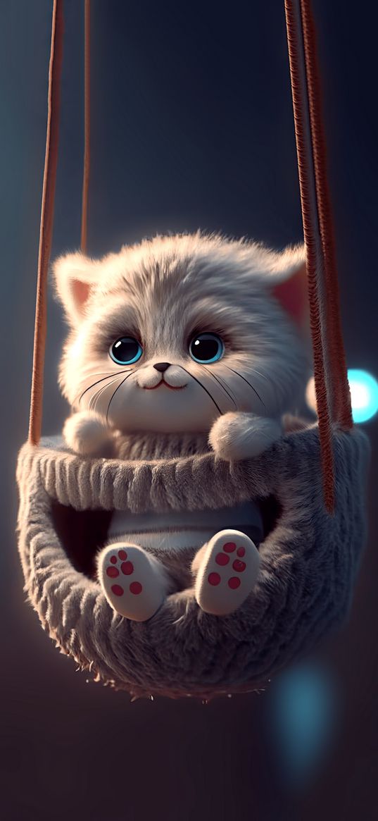 kitty, swing, fluffy, 3d, art