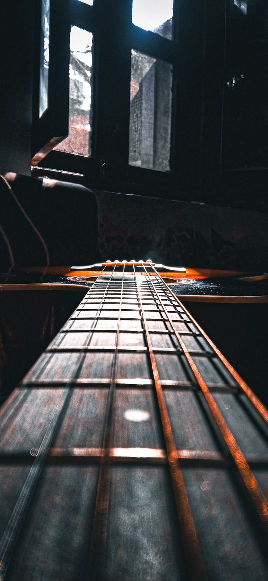 guitar, acoustics, neck, strings, window