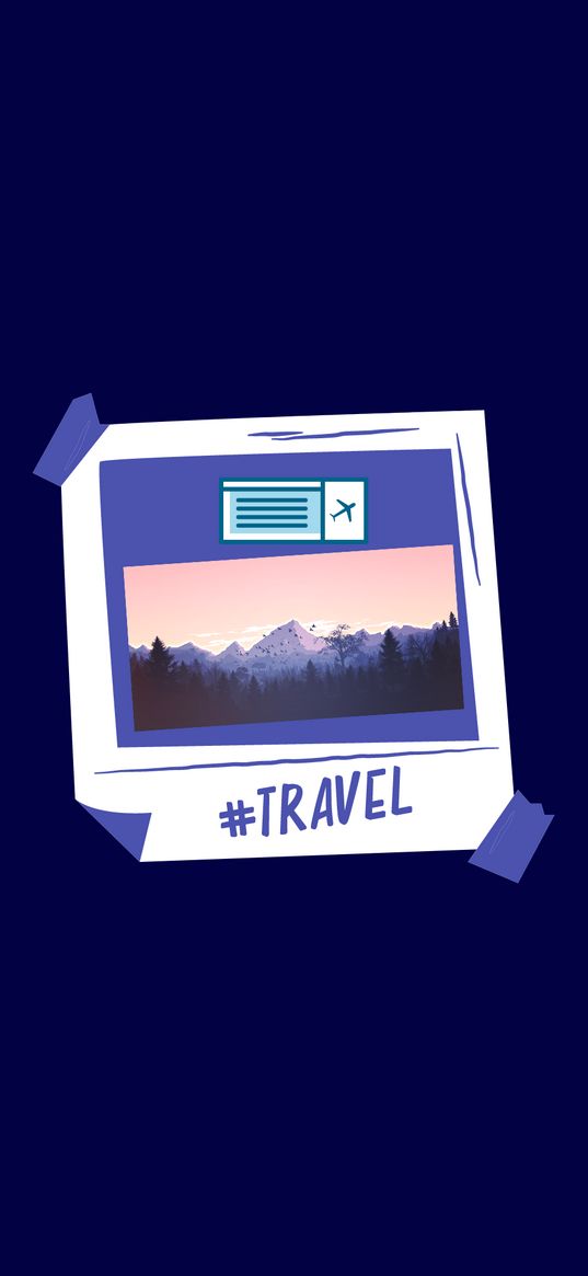 sticker, plane, travel, forest, mountains, nature, purple background