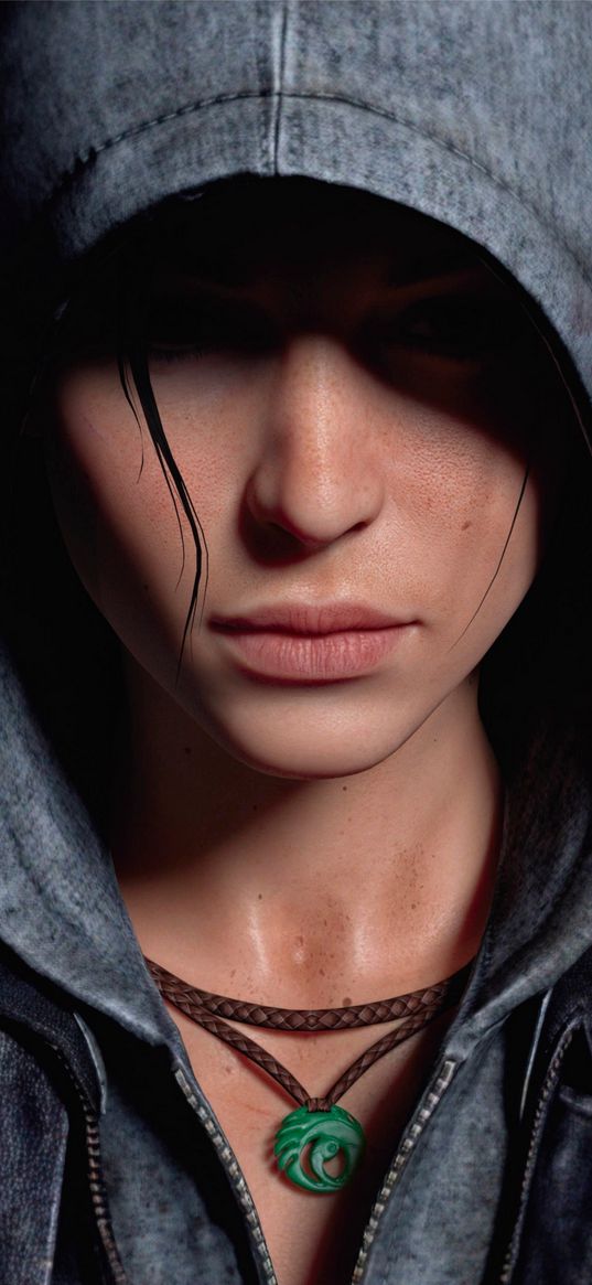 lara croft, tomb rider, game, girl, hood, pendant, art