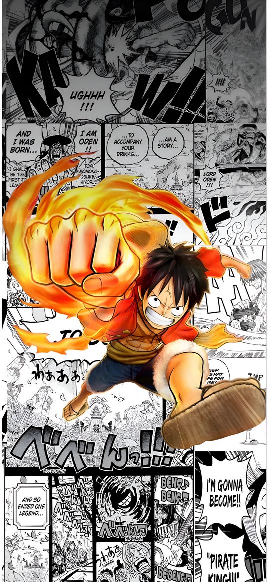 one piece, luffy, anime, manga character, black and white, color