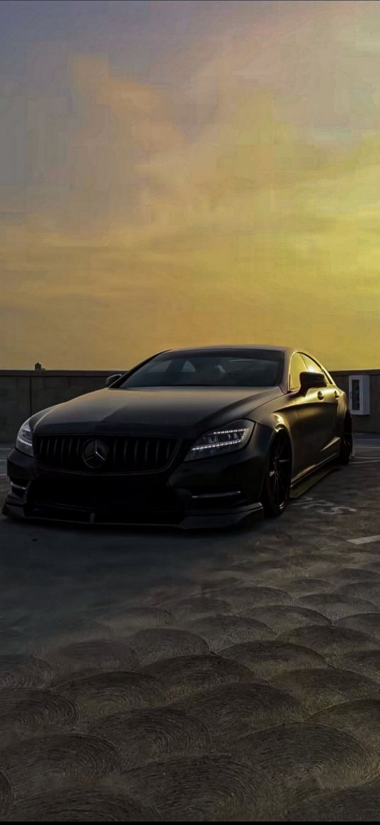 car, mercedes, street, sunset, black