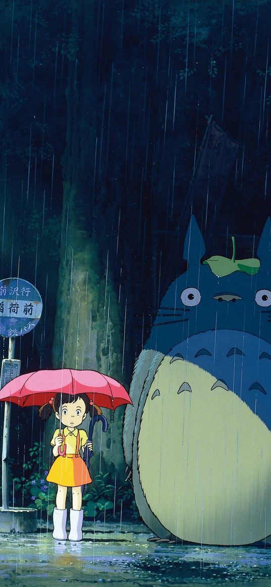 my neighbor totoro, rain, character, sign, umbrella, cartoon