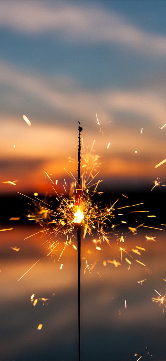 sparkler, sparks, blur, sunset