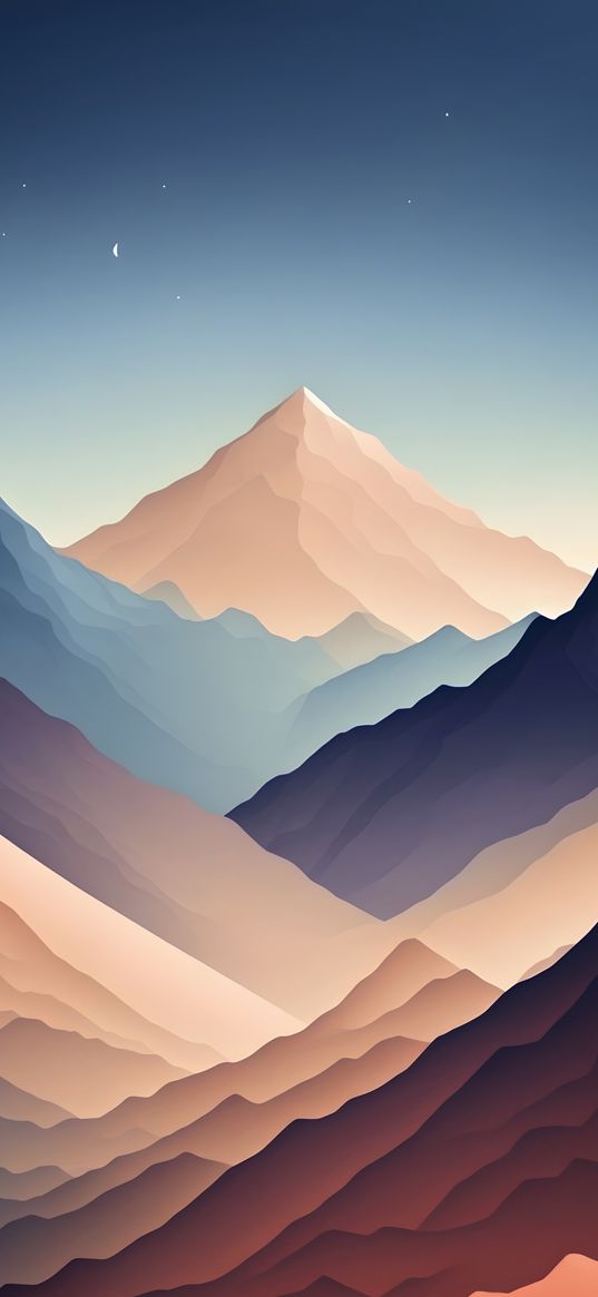 mountains, brown, blue, white, art