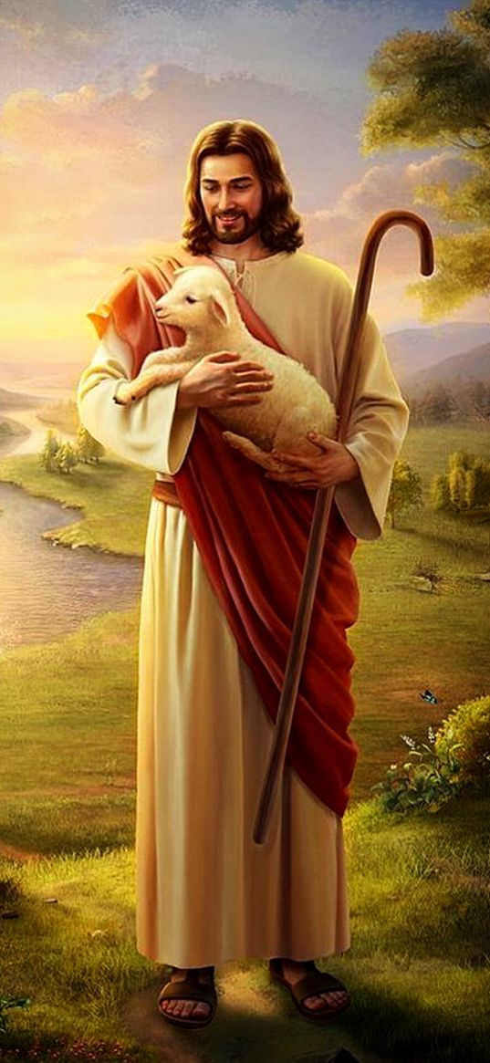 jesus, religion, faith, lamb, river, nature