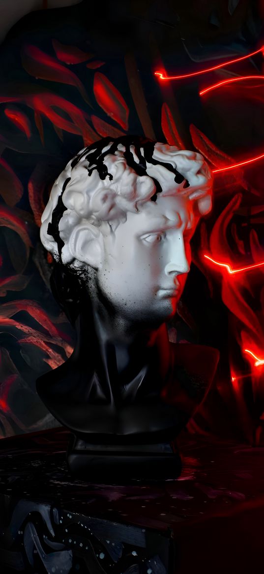 david, michelangelo, statue, black, red