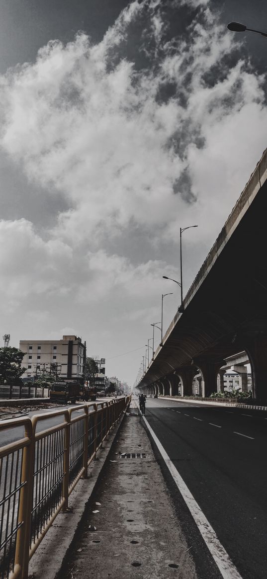 highway, road, bridge, clouds