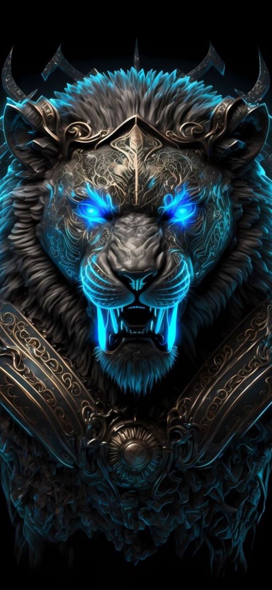 lion, animal, predator, dark, digital art