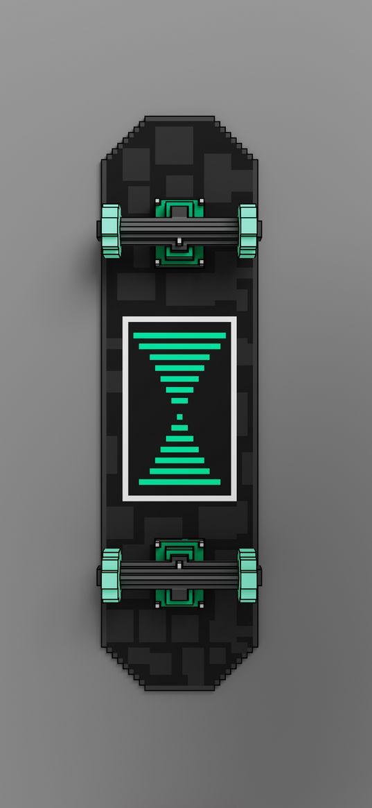 skateboard, black, green, pixels, minimalism, art