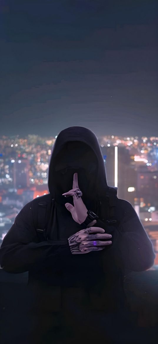 guy, hoodie, city, roof, night, tattoo