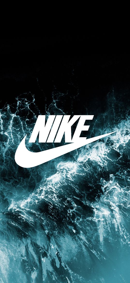 nike, ocean, water, waves, logo, brand, blue, white