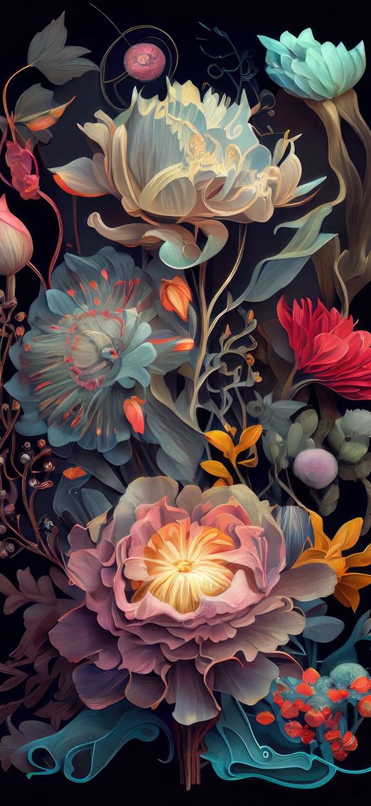 flowers, plants, colorful, ai, art