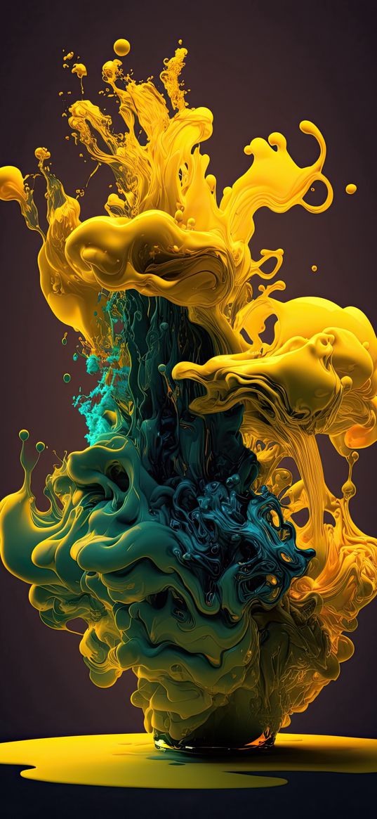 paints, smoke, liquid, yellow, green, ai, art