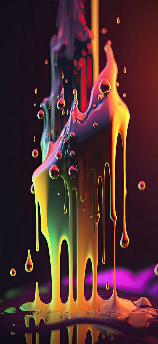 paints, liquid, drops, flows down, colorful, ai, art