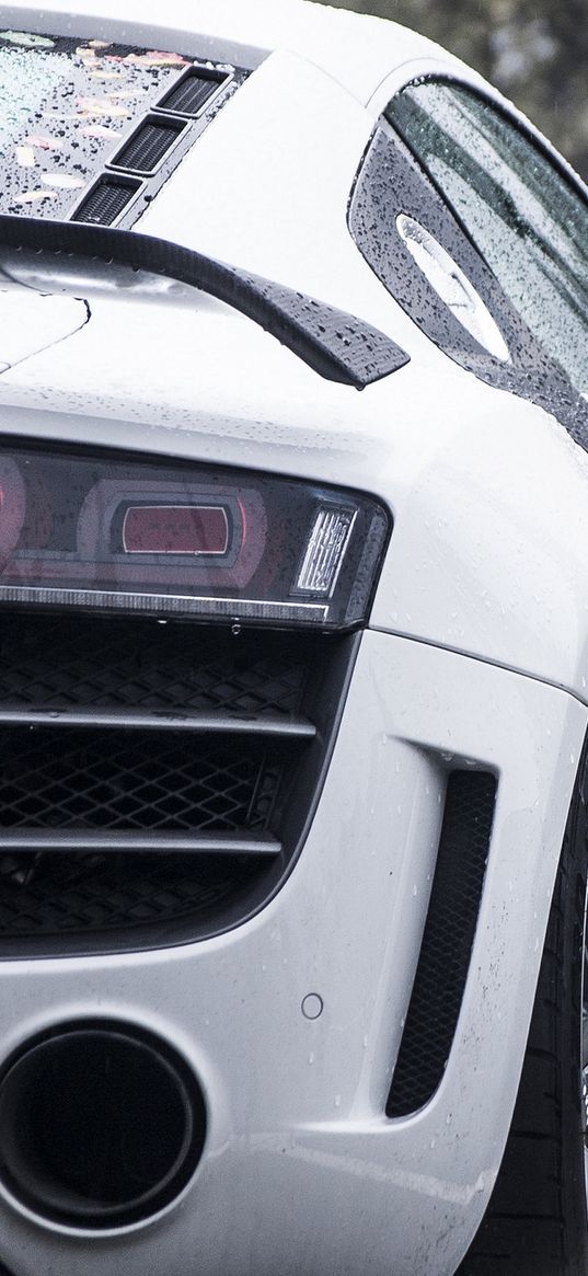 audi, silver, rain