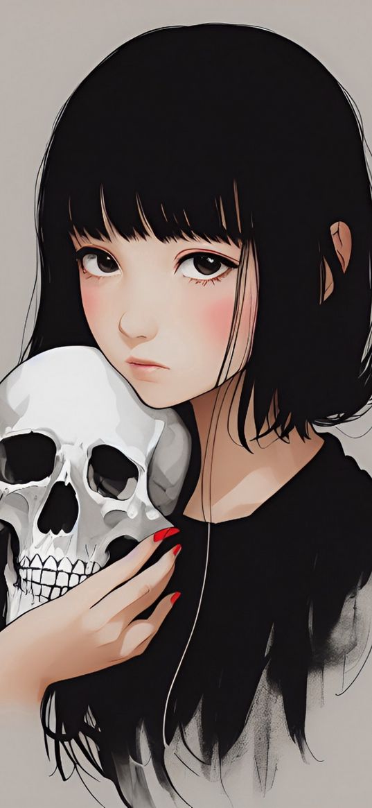 death, skull, girl, anime