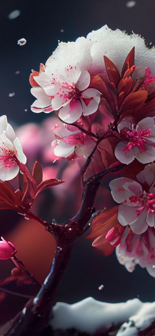 flowers, branch, tree, petals, art