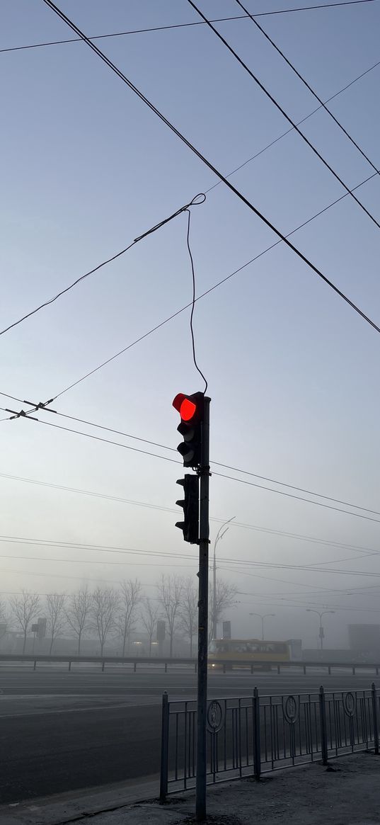 street, traffic, fog, traffic light