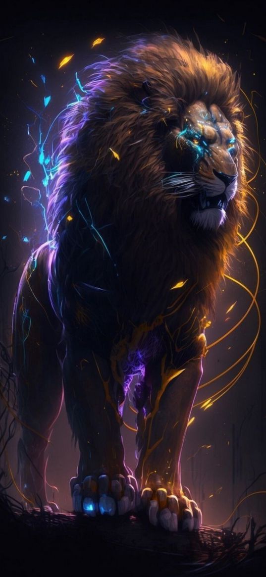 lion, predator, animal, art, light