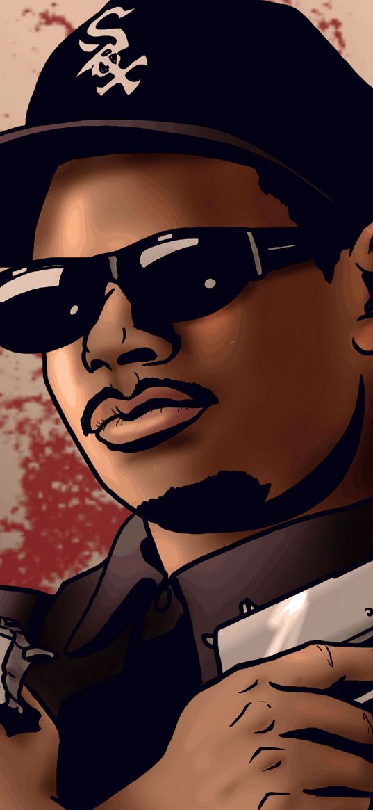 gta, game, gangster, bandit, man, cap, glasses, guns, art