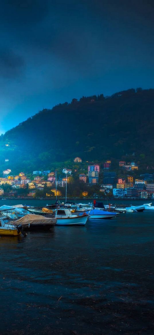 coast, sea, shore, boats, harbor, mount, blue sky