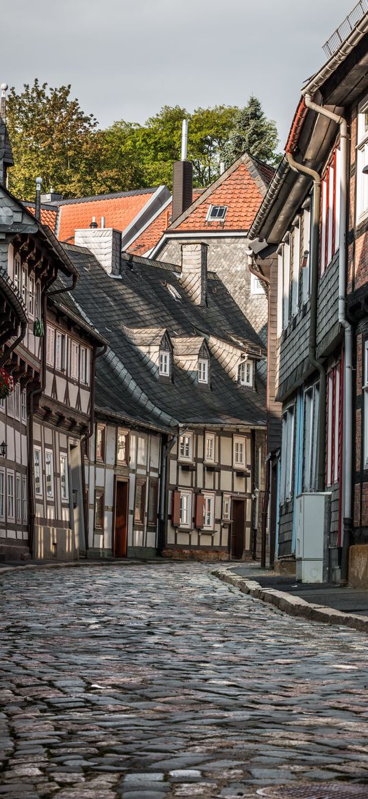 street, paving stones, buildings, architecture, roofs